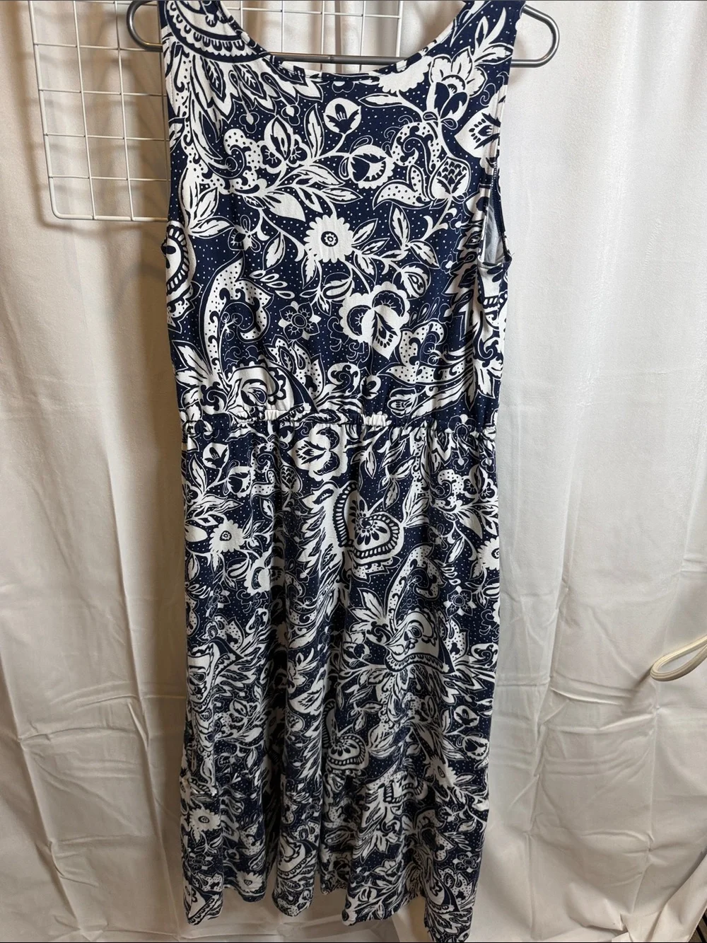 Talbots Navy and White floral print Sleeveless Midi Dress